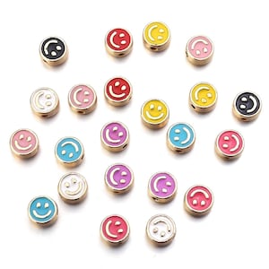 8mm Esmalte Sonrisa Cara Cuentas Oro Smiley Face Esmalte Bead para joyería Fabricación de mujeres Niños DIY Pulsera Collar Accesorios