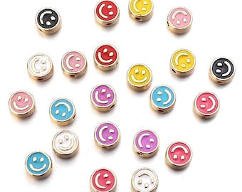 8mm Enamel Smile Face Beads Gold Smiley Face Enamel Bead For Jewelry Making Women Children DIY Bracelet Necklace Accessories