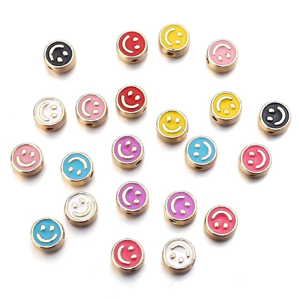 8mm Enamel Smile Face Beads Gold Smiley Face Enamel Bead Perle Pour Bijoux Faire Femmes Enfants Bricolage Bracelet Collier Accessoires