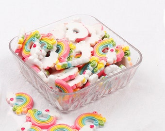 Cabochon in resina arcobaleno con retro piatto, nuvole arcobaleno, fiocchi per capelli fai da te, fermagli, accessori per abbellimenti, artigianato, resina