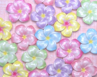 Cabochões de resina com cinco pétalas de plumeria, 28 mm, cor gradiente, para joias faça você mesmo, grampos de cabelo, decorações para festas havaianas
