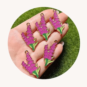 Cute Violet Enamel Charms for Earrings Necklace Jewelry Making Flower Pendants Handmade DIY Finding Wholesale