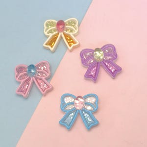 28mm Mixed Color Shiny Glitter Bow Flatback Resin Cabochons for Scrapbooking Crafts DIY, Hair Bows Accessories, Phone Case Decor