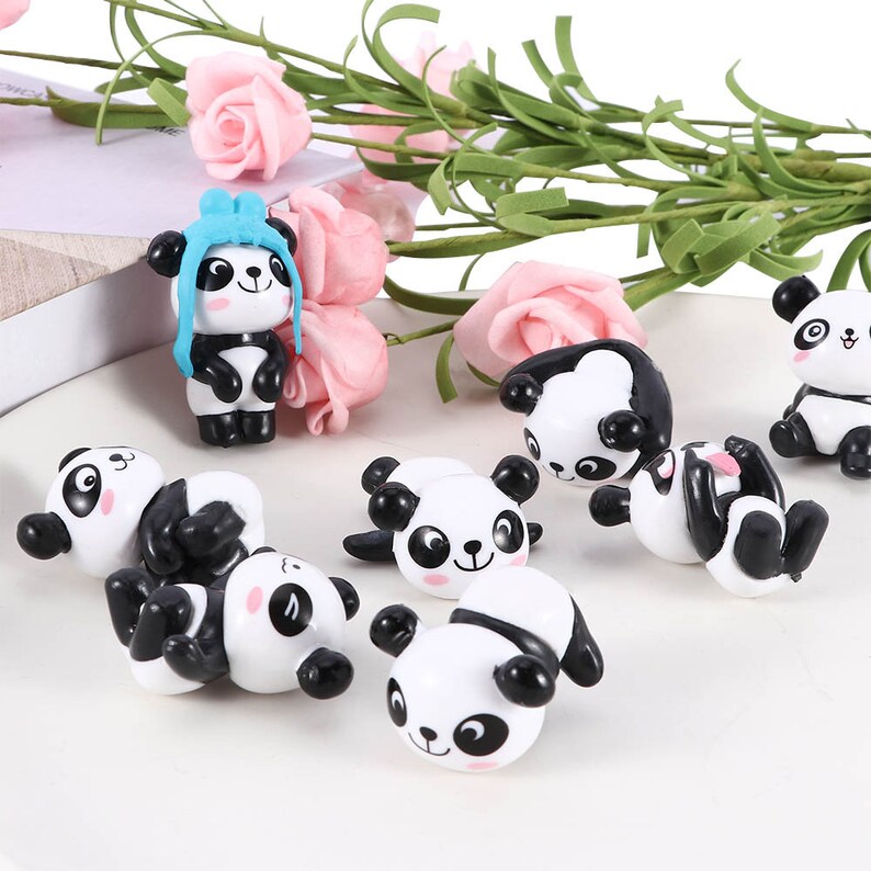 8pcs/lot Cute Panda Figurine Miniature garden Statue charms slime Decoration Mini Fairy Garden statuettes Resin DIY Craft image 4