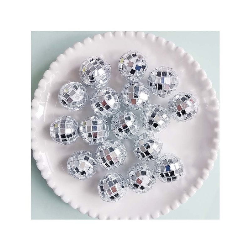 Gold 21mm Mini Disco Ball Beads Cake Decoration Birthday Table Decorations 70s Theme Disco Party Dance Party Supplies #2-silver