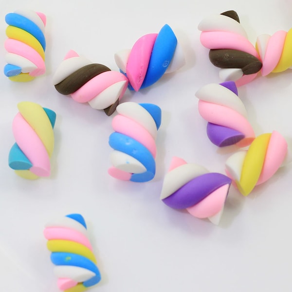 Mix Color 15mm Cute Handmade Clay Cotton Candy Polymer Clay Marshmallows Food Sweets Decoration Parts Fimo Crafts