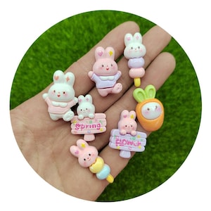 Frühling Kaninchen Hasen Schleim Perlen Harz Cartoon Tiere Karotten Cabochons Für Schmuckherstellung Crafting DIY Ornamente
