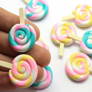 35mm Spirale Regenbogen Polymer Clay Cabochons Beauty Kawaii Lollipop Candy Flatback für DIY Telefon Dekoration