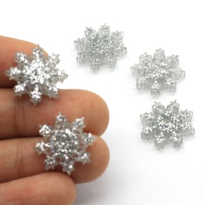 17mm Kawaii Resin Glitter Snowflake Flatback Cabochon DIY Hair Bow Center Scrapbooking Craft