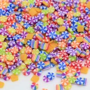 Enchimentos de lodo de doces falsos de argila de polímero de arco-íris misto | Confete de decoração de festa de argila de polímero | Decorações de granulado DIY