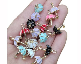 Colgante de metal con diseño de paraguas esmaltado en 3D con gotas de aceite para hacer joyas, ideal para la lluvia y el sol.
