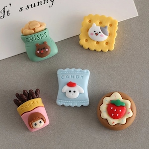 Kawaii Flatback Resin Cabochon Fake Food Cartoon Cookies Candy Chips Crafts Making DIY Dollhouse Accessories