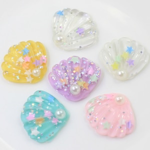 50Pcs Lindo brillo colorido concha flatback resina cabujón para la fabricación de artesanías, Scrapbooking DIY, centro de arco para el cabello