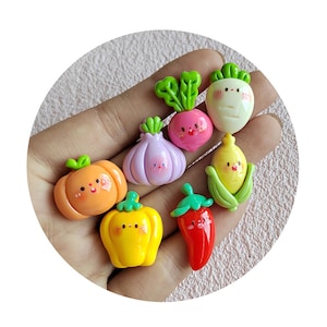 Cabujones de resina con parte trasera plana de la serie de verduras de dibujos animados para horquillas, álbumes de recortes, bricolaje, joyería, manualidades, decoración, accesorios