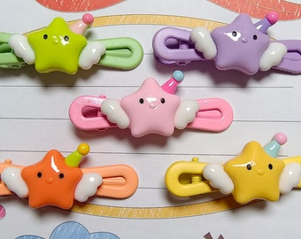 Pinzas para el pelo de cocodrilo de metal con diseño de estrella de dibujos animados de 60 mm de longitud, con forro parcial, para niños y mujeres, venta al por mayor