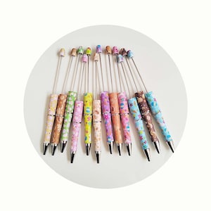 100pcs Easter Egg Rabbit Pattern Printed Beaded Pen DIY Creative Plastic Ballpoint Pen School Office Writing Supplies Wedding Gift