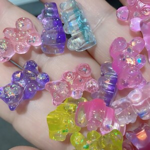 100pcs Mini Resin Gummy Bear Nail Art Charms Flatback Cabochon Mixed Iridescent AB Color Candy Bear Charm Beads For DIY Craft Jewelry Making Handmade Decoration, 8.7 Mm X 7.4 Mm