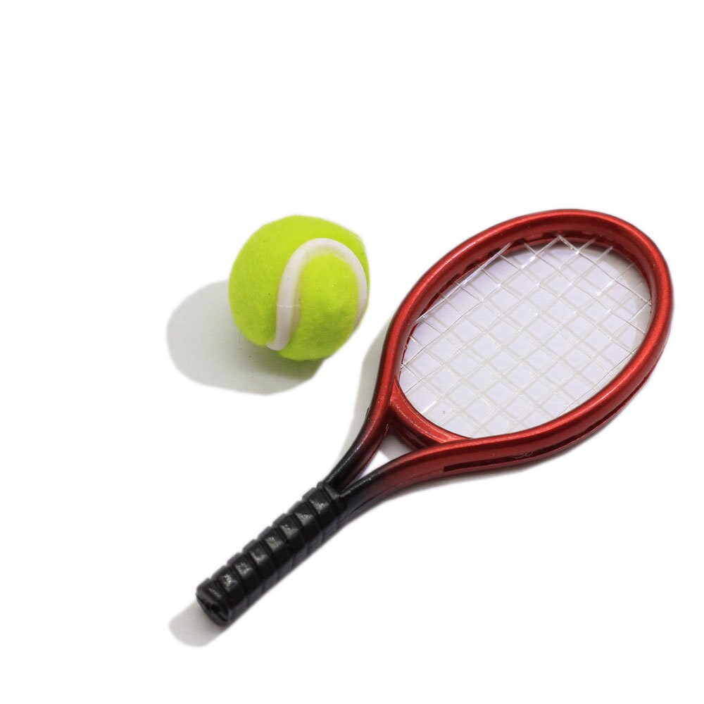 6 Set Mini Tennis Racket And Ball Set Miniature Tennis Kit Keyring Dollhouse Toy Keychain Cake Topper Sports Equipment