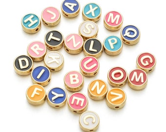 8mm Enamel Letter Beads Gold 26 English Alphabets For Jewelry Making Women Children DIY Bracelet Necklace Accessories