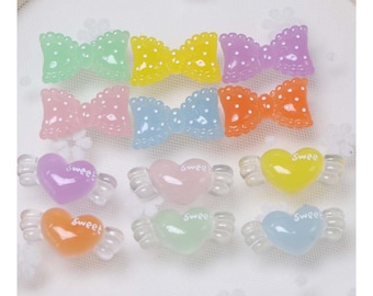 5 pezzi di fiocchi in resina, cabochon con retro piatto, decorazioni per scrapbooking, fai da te, accessori per forcine per capelli