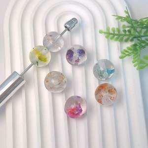 16mm Acrylic Beads Dry Flowers Round Flower Beads for Pens Phone Chain Keychain Jewelry DIY Making