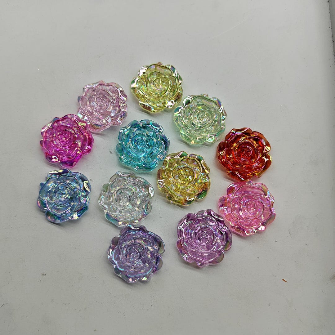 18mm 3D Glitter Rose Resin Flower Flat Back Cabochons for DIY Craft ...