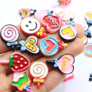 Kawaii 24mm Lollipop Sticks Flatback Resin Cabochons Crafts For Earring Pendant Slime Charms Diy Craft Making