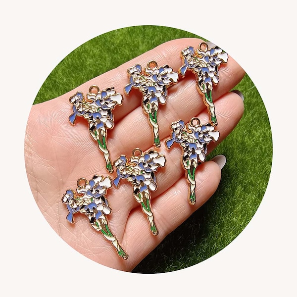Iris Flower Enamel Charm for Jewelry Making Necklace Pendant Earring Diy Accessories