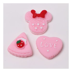Rose Fraise Gâteau Amour Coeur Cookie Souris Tête Biscuit Alimentaire Résine Flatback Cabochon Kawaii DIY Résine Artisanat Décoration Maison De Poupée Miniature