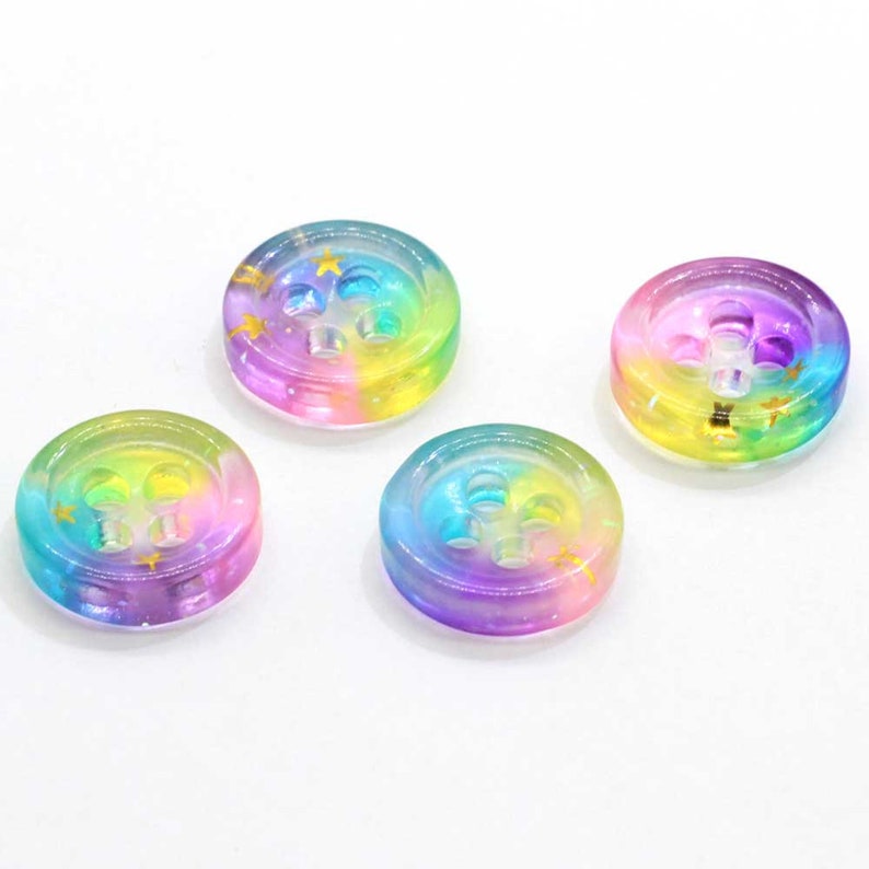 15mm Gradient Rainbow Color 4 Holes Glitter Gold Star Resin Sewing Buttons Flatback Cabochon Scrapbooking DIY Craft Making image 4