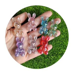 Glitter Füllung Kaninchen Glänzendes Harz Niedliches Tier Flache Rückseite Cabochon Für Haar Kleidung Schuhe Planar Harz DIY Dekoration