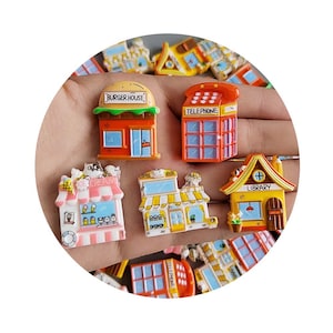 Kawaii Cabin Haus Bibliothek Telefon Kaffee Eis Burger Verschönerung Cabochons Kunstharz