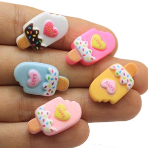 Resina amor picolés sorvete flatback cabochão scrapbook kawaii diy enfeites acessórios