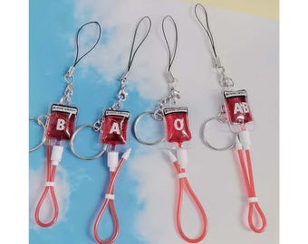 Cute Keychains Blood Group A B O AB Keychain Plasma Pack Blood Bag Keyring Pendant Halloween Gifts