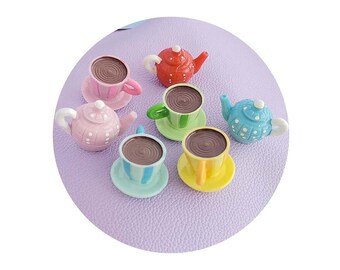 Pretend Play House Afternoon Tea Set Children's Toys Simulation Coffeepot Coffee Cup and Saucer Miniature Coffee Set Doll House Tableware