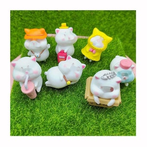 7 pçs dos desenhos animados bonito mini gato ornamento jardim gatinho ornamento presente para crianças quarto mesa decoração brinquedo estatuetas em miniatura vaso de flores decoração