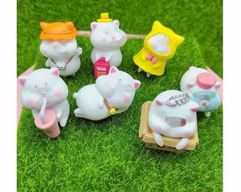 7pcs Cartoon Cute Mini Cat Ornament Garden Kitten Ornament Gift For Kids Room Desk Decoration Toy Miniature Figurines Flower Pot Decor