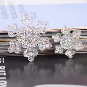 16mm 23mm Haute Qualité Résine 3D Argent Paillettes Flocon de Neige Flatbacks DIY Scrapbooking Embellissements Cabochon de Noël Décor