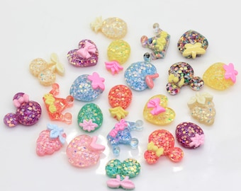 About 20mm Cartoon Mixture Glitter Resin Flat Back Cabochons Charms DIY For Phone Deco Scrapbooking Free Shipping Charms