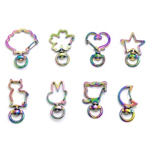 Rainbow Metal Snap Hook Lobster Clasp Lanyard with Keyring for Keychain Heart Star Cat Key Chain DIY Bags Finding