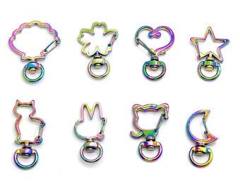 Regenbogen Metall Karabinerhaken Schlüsselband mit Schlüsselanhänger Herz Stern Katze Schlüsselanhänger DIY Taschen finden