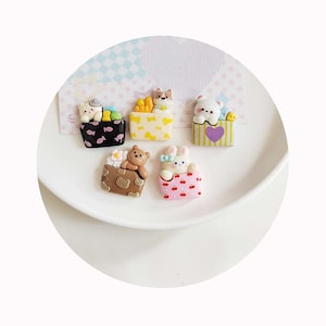 Animali in resina con retro piatto Kawaii nella scatola per abbellimenti di album Accessori di decorazione artigianale di gioielli fai da te