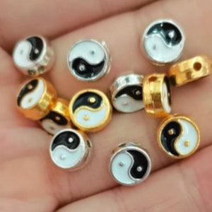 8mm Plata Oro Chapado Enamel Yinyang Spacer Cuentas para Joyería Haciendo Pulsera Accesorios BRICOLAJE Hecho a Mano
