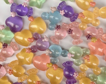 Lindos cabujones de resina con forma de cabeza de ratón, corazón, estrella y caramelo con purpurina, parte trasera plana, para decorar tu teléfono, scrapbooking, envío gratis.