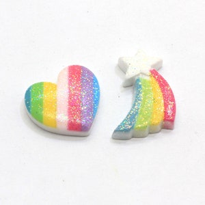 Colorido glitter arco-íris estrela/coração parte traseira plana cabochão pedra padrão em miniatura apliques ornamento artesanato diy scrapbook