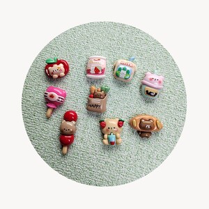 Neue niedliche Cartoon Essen Bär Serie Harz Bär Flatback Cabochon DIY Telefon Charme Harz Handwerk Dekoration Slime Sprinkle Zubehör