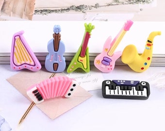 Kawaii Flatback Resin Musical Instruments Guitar Cabochon Charm DIY Craft scrapbook Dollhouse toys Decoration Accessories