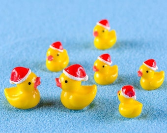 Mini pato amarillo navideño 3D, casa de muñecas en miniatura, decoración de jardín de hadas, artesanías de resina para plantas del hogar, decoración de bonsái