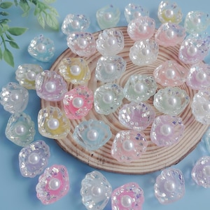 Cabochon in resina con intarsi di perle e conchiglia a fondo piatto per la creazione di gioielli, scrapbooking, accessori per decorazioni nuziali e forniture per il fai da te.