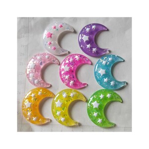 37 mm couleurs mélangées résine Bling lune décoration artisanat cabochon à dos plat Kawaii bricolage embellissements pour accessoires de scrapbooking